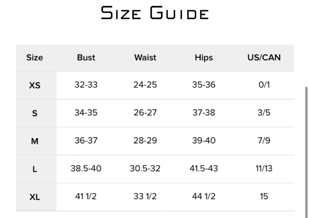 Yonicque Size Guide